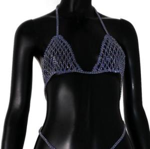 Blue Braided Rhinestone Bra Body Chain