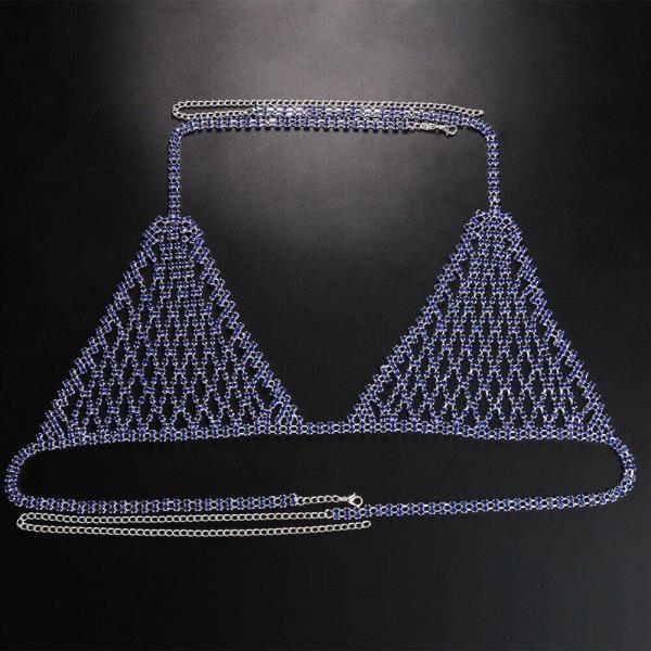 Blue Braided Rhinestone Bra Body Chain