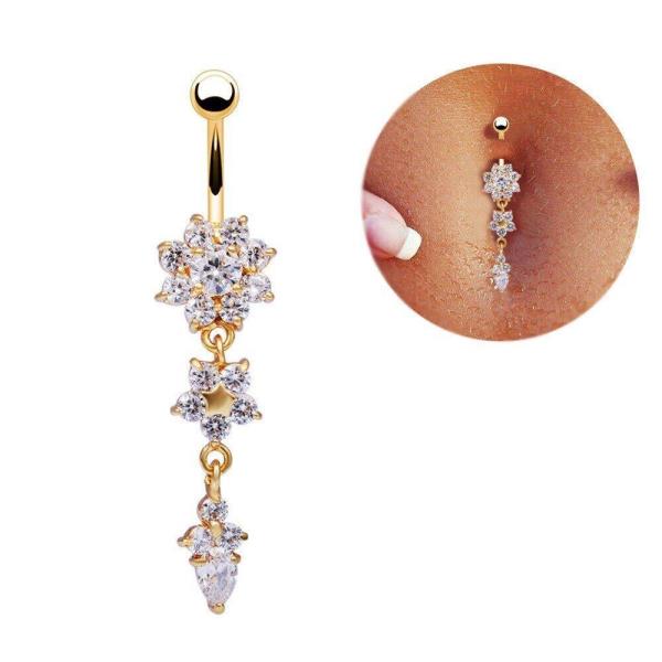 Flower Glitter Dangle Piercing Belly Button