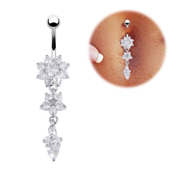 Flower Glitter Dangle Piercing Belly Button