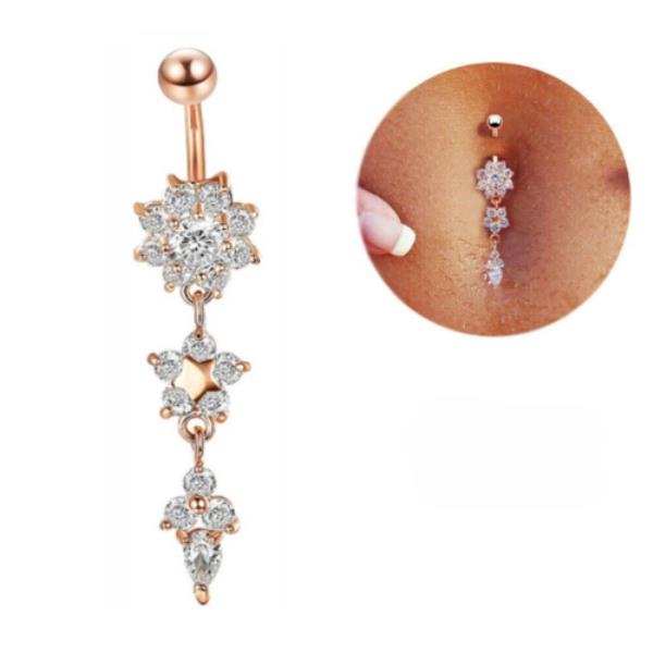 Flower Glitter Dangle Piercing Belly Button