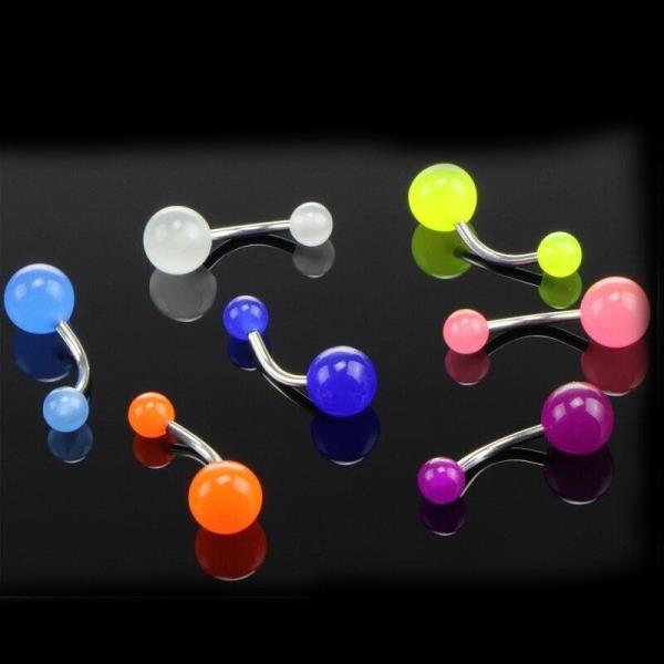 7 Pcs Acrylic Stainless Steel Luminous Piercing Ball Belly Jewellery