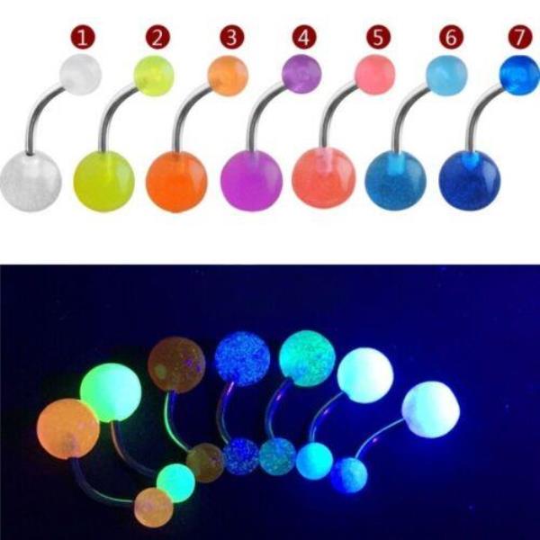 7 Pcs Acrylic Stainless Steel Luminous Piercing Ball Belly Jewellery