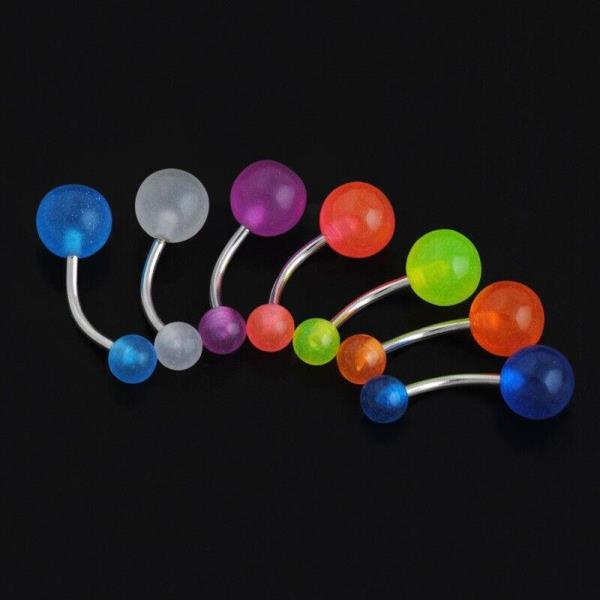 7 Pcs Acrylic Stainless Steel Luminous Piercing Ball Belly Jewellery