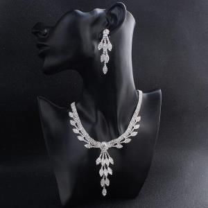 2 Pc Shiny Silver Rhinestone Earrings Necklace Jewellery Set