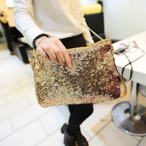 Sequin Handbag Glitter Multiuse Wrist Clutch Evening Bag