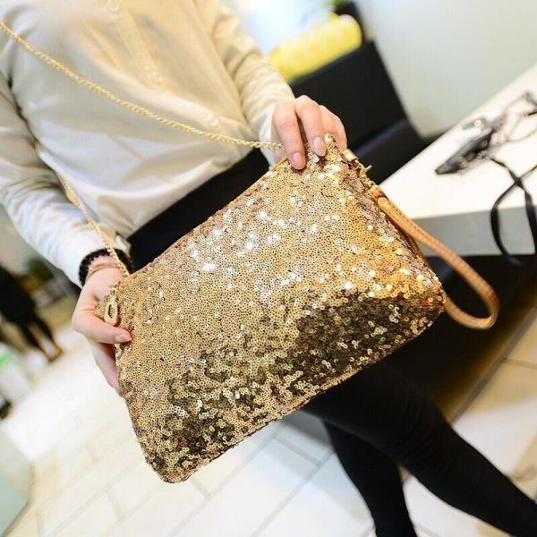 Sequin Handbag Glitter Multiuse Wrist Clutch Evening Bag