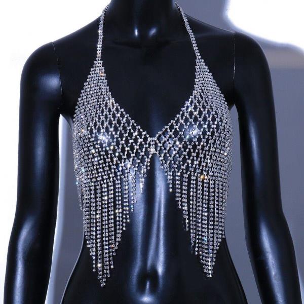 Rhinestone Tassel Chest Body Chain