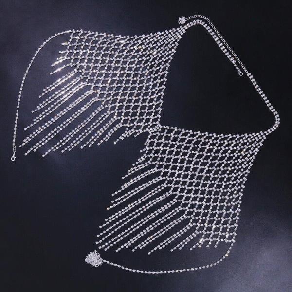 Rhinestone Tassel Chest Body Chain