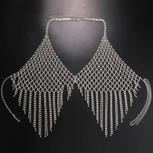 Rhinestone Tassel Chest Body Chain