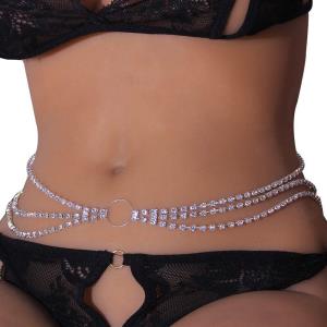 Glitter Silver Multi Tassel Bikini Waist Belly Chain