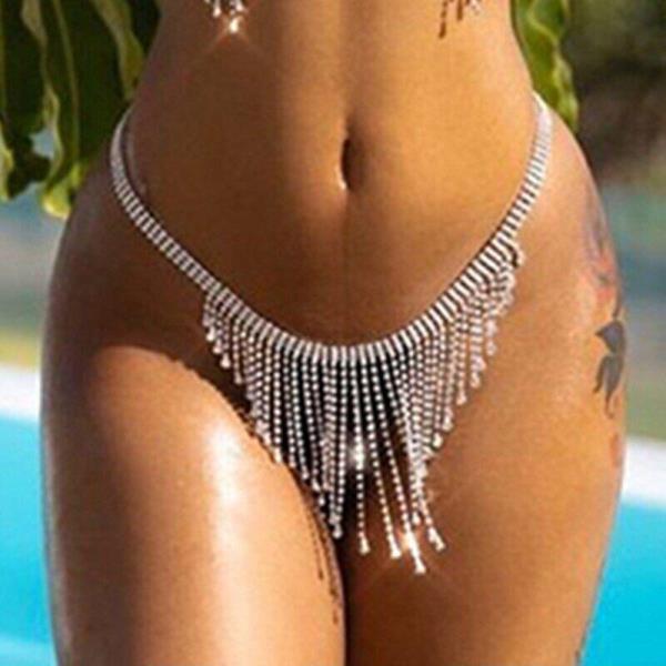 Rhinestone Tassel Bra Undie Body Chain Set