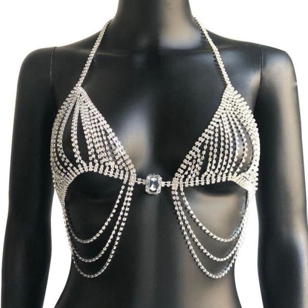 Rectangle Gem Tassel Bra Chest Body Chain 