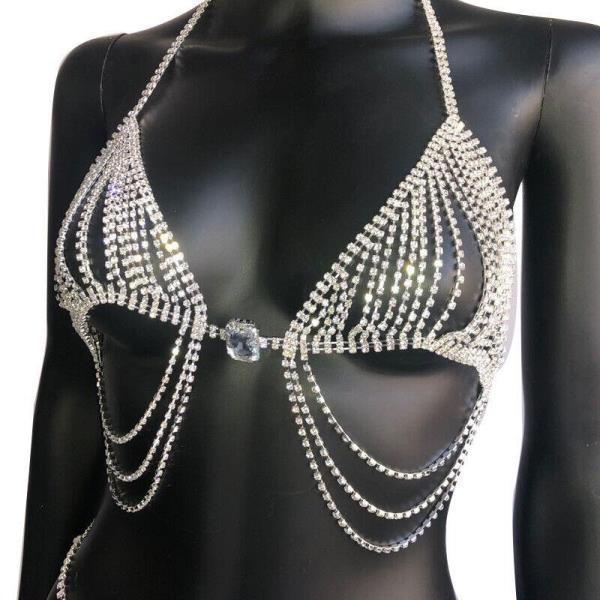 Rectangle Gem Tassel Bra Chest Body Chain 