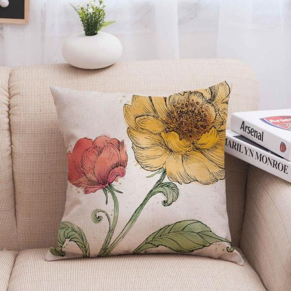 Modern Linen Flower Sofa Cushion Pillow Cover