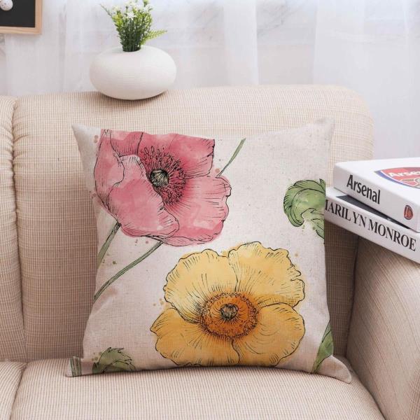 Modern Linen Flower Sofa Cushion Pillow Cover