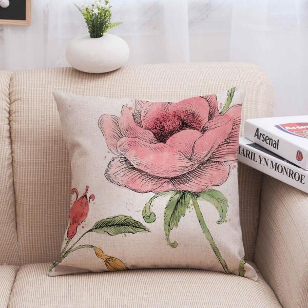 Modern Linen Flower Sofa Cushion Pillow Cover