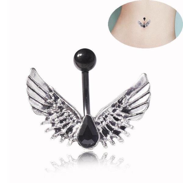 Punk Black Wing Rhinestone Piercing Belly Button