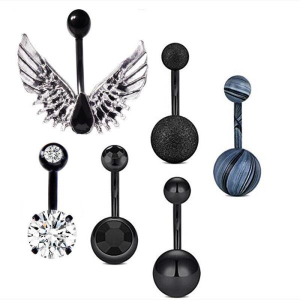 Punk Black Wing Rhinestone Piercing Belly Button Jewellery Set