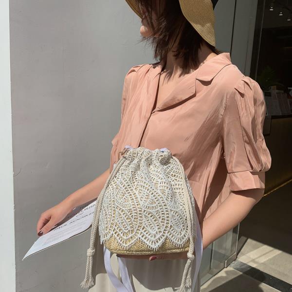 Lace Woven Bucket Crossbody Bag