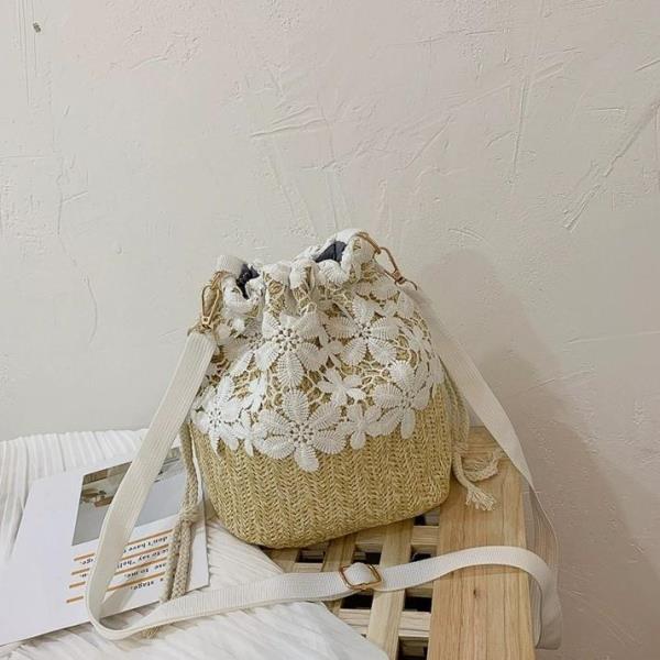 Lace Woven Bucket Crossbody Bag