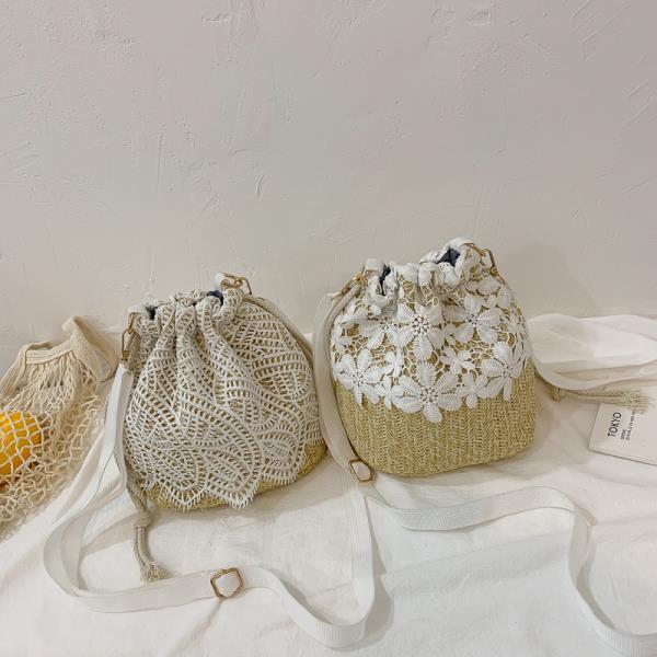 Lace Woven Bucket Crossbody Bag