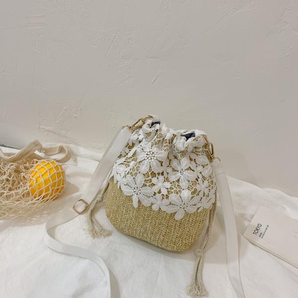 Lace Woven Bucket Crossbody Bag