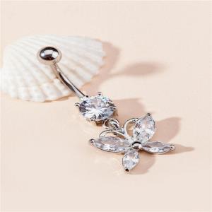 Stainless Steel Crystal Heart Navel Curved Belly Button