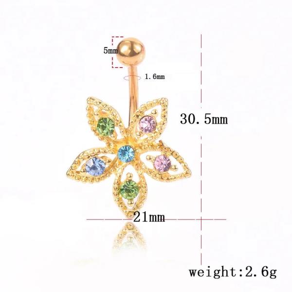 Gold Multicolour Flower Belly Button Body Jewellery