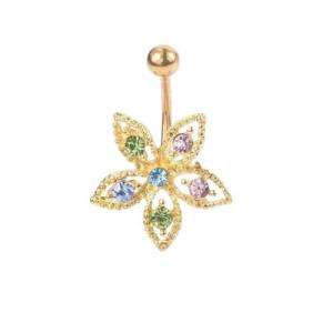 Gold Multicolour Flower Belly Button Body Jewellery