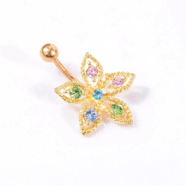 Gold Multicolour Flower Belly Button Body Jewellery