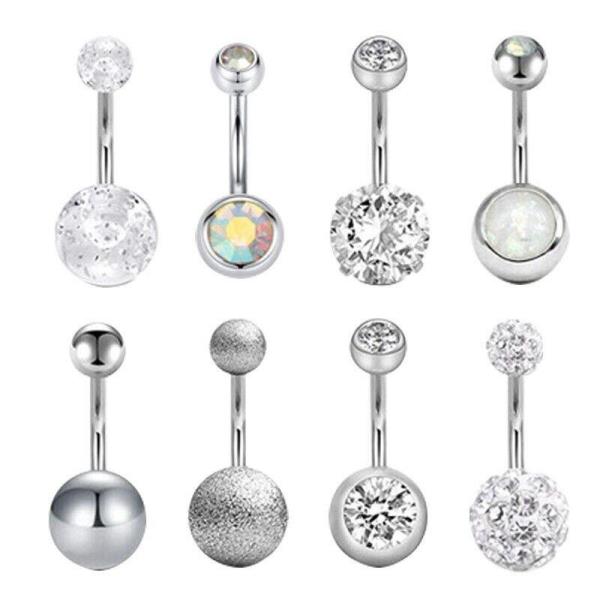 8 Glitter Crystal Stainless Steel Belly Buttons