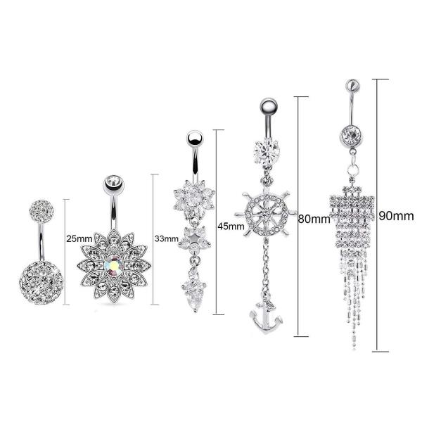 5 Flower Crystal Stainless Steel Belly Buttons