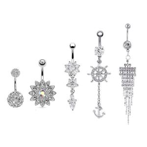 Stainless Steel Crystal Piercing Belly Button Ring