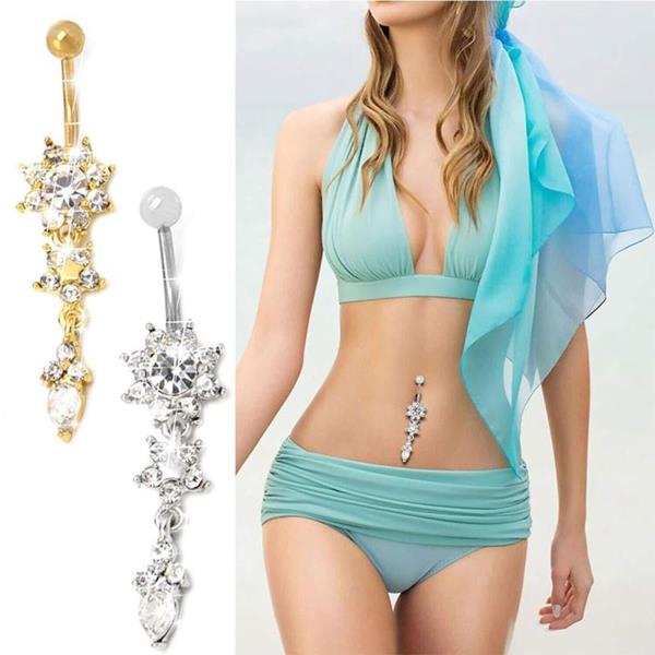 5 Flower Crystal Stainless Steel Belly Buttons