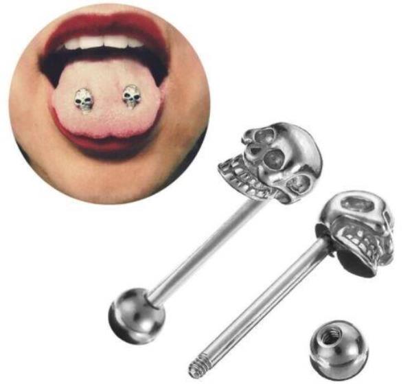 Gothic Stainless Steel Silver Skeleton Tongue Bar