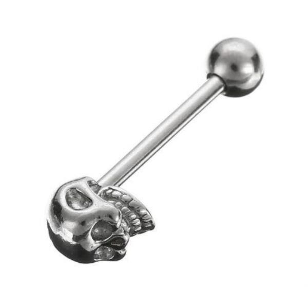 Gothic Stainless Steel Silver Skeleton Tongue Bar