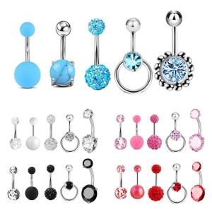 5 Pcs Crystal Stainless Steel Piercing Bar Belly Buttons