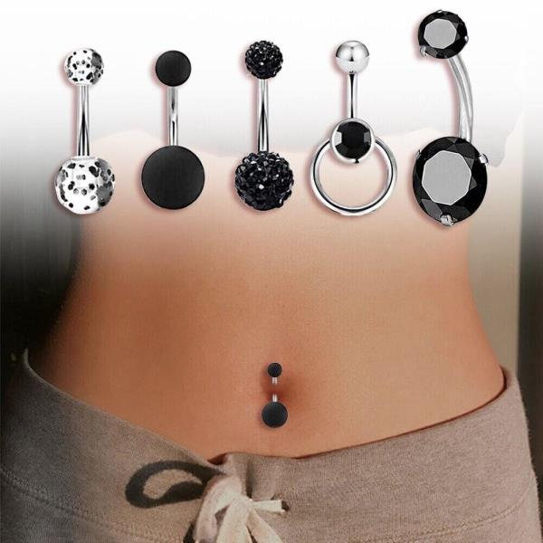 5 Pcs Crystal Stainless Steel Piercing Bar Belly Buttons