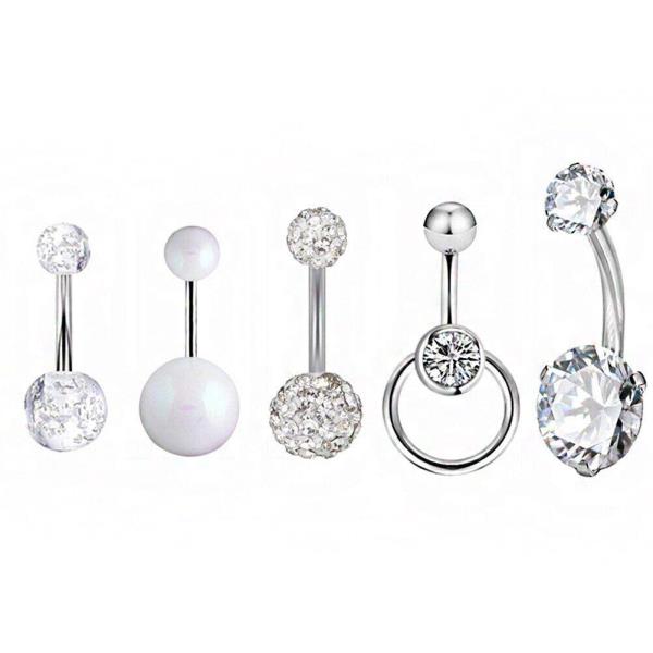 5 Pcs Crystal Stainless Steel Piercing Bar Belly Buttons