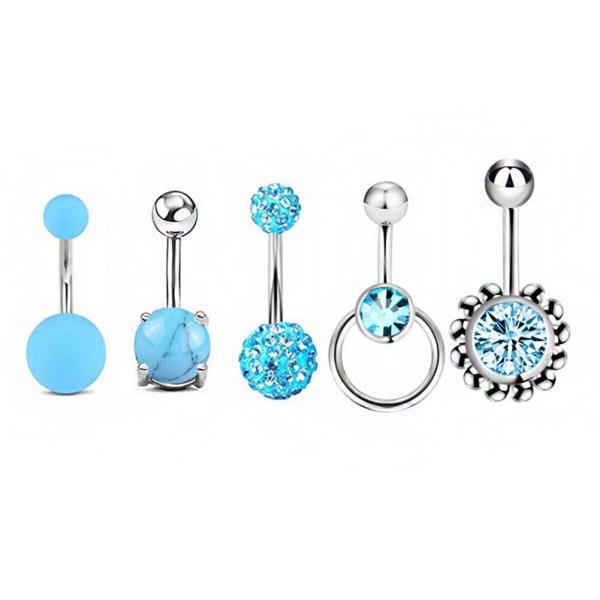 5 Pcs Crystal Stainless Steel Piercing Bar Belly Buttons