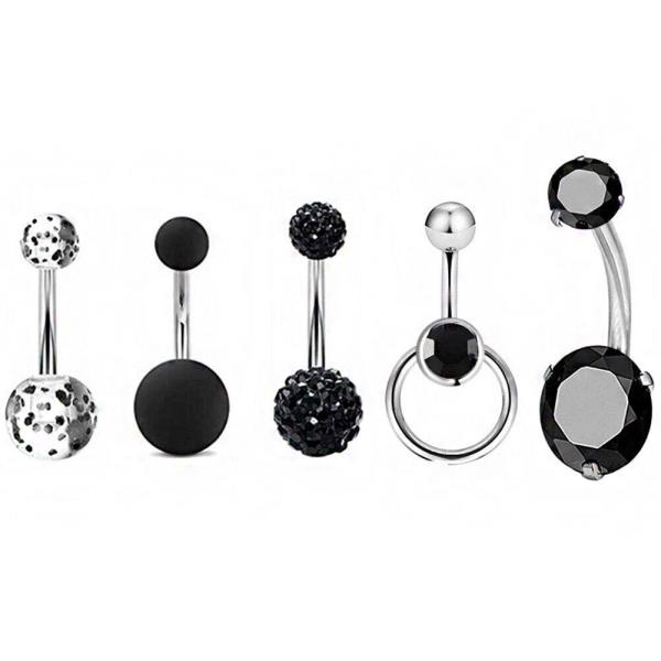 5 Pcs Crystal Stainless Steel Piercing Bar Belly Buttons