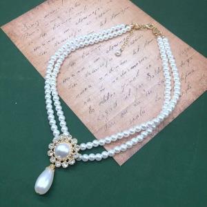 Double Layer White Pearl Chain Pendant Necklace