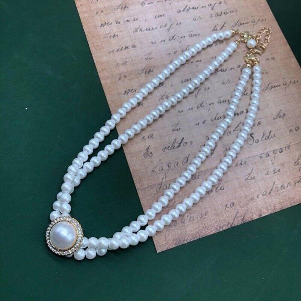 Baroque Multi Layer Round Pendant Pearl Necklace