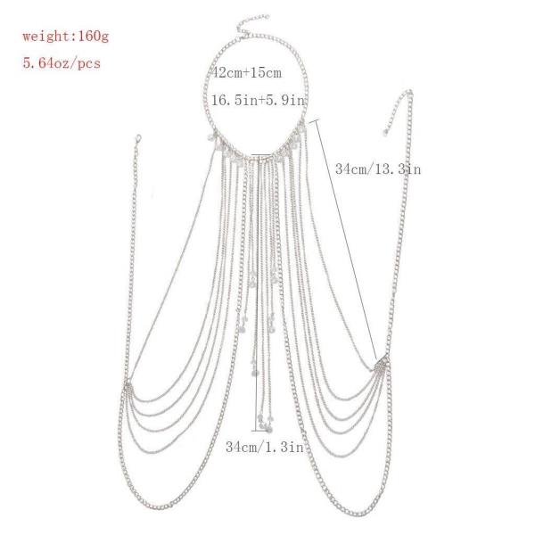 Silver Multi Tassel Necklace Chest Bikini Body Chain