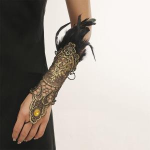 Baroque Black Flora Feather Gold Lace Costume Glove