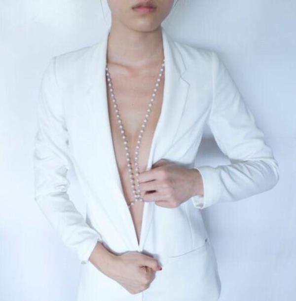 Imitation Pearl Back Necklace Body Chain