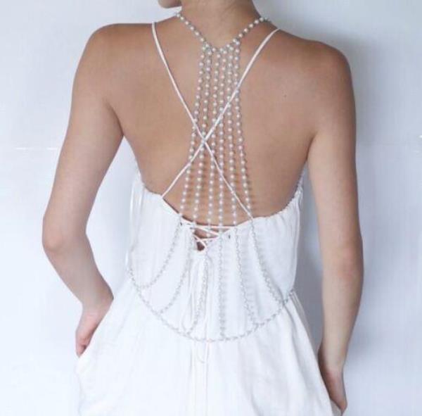 Imitation Pearl Back Necklace Body Chain