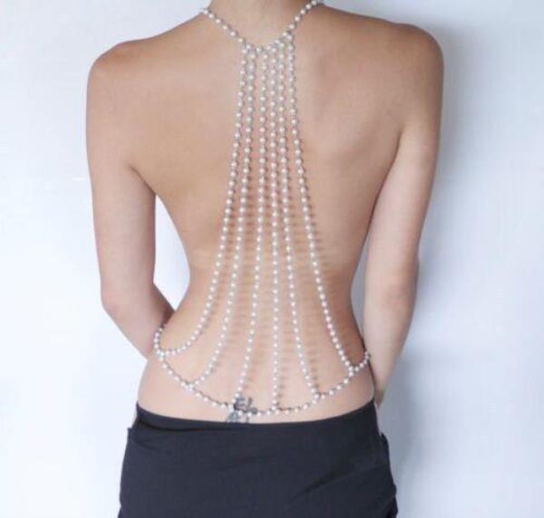 Imitation Pearl Back Necklace Body Chain