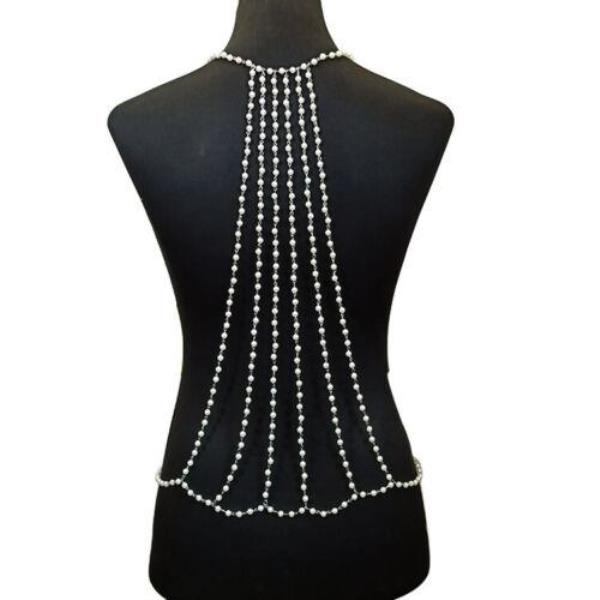 Imitation Pearl Back Necklace Body Chain